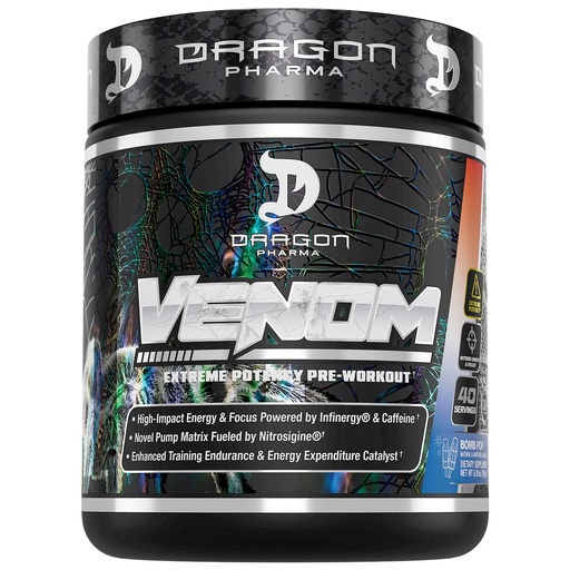 [BRSWYEDYC4DQY2DJ] DRAGON PHARMA Venom Extreme Potency Pre-Workout, Laser Sharp Focus + Energy, Intense Performance, Proven Ingredients for Enhanced Vasodilation & Endurance (40 Servings, Bomb Pop)