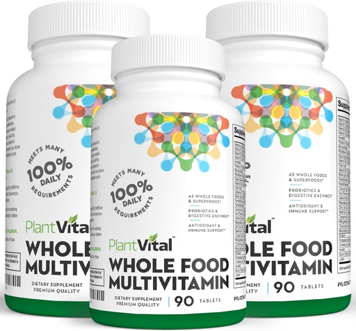 [BRSWGCAYCIARE3L3] Plantvital egész élelmiszer multivitaminok 42 Superfoods nyers zöldségek és gyümölcsök Vitaminok Föld energia Gyümölcsök és zöldségek kiegészítés Tiszta gyümölcs és zöldség kiegészítők - 270 tabletta