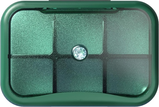 [BRSROAITOYBGAELD] 6 Organizador de píldoras de viaje, caja pequeña para el púrpura, caja de píldoras diarias de bolsillo Portable Medicine Pill Container, organizador semanal de vitamina Holder (Green with Rhinestone)