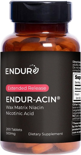 [BRSWKZTROB4B2GT6] ENDUR-ACIN Niacin, Здоров'я серця & Здоров'я Холестерол баланс добавки, Розширений реліз для оптимального поглинання, клейковини безкоштовно, 500mg (200 таблеток)
