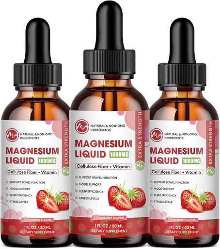 [BRSRO2Q2OYCRSHLX] M inch (3 Pack) Magnesium Glycinate Drops - Magnesium Liquid Supplement 1000mg with Fiber Bromelain Vitamin B,C,D - 98% Absorption Than Pills Gummies