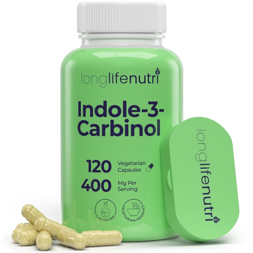 [BRSROAT5OECB4ADD] LongLifeNutri Indole-3-Carbinol 400mg - 120 Vegeterian Capsules, 4-Month Supply, Organic Supplement for Hormone Balance & Cellular Health, Lab Tested, Made in USA
