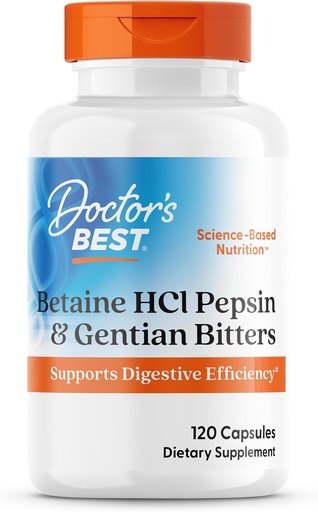 [BRSWIYQHCEOQYHT2] Doctor's Best Betaine HCI Pepsin & Gentian Bitters, Digestive Enzymes for Protein Breakdown & Absorption, Non-GMO, Gluten Free, 120 Caps, Original Version