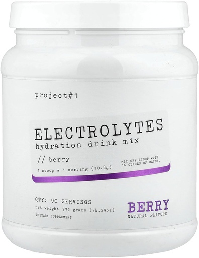 [BRSROCADOEBGMHTP] Project #1 Electrolyte Drink Mix: Sustained Hydration for Fitness with Potassium [90 Servings] (Berry) | Best Electrolytes Powder | Hydrate Electrolyte Drink Powder | Hydration Powder