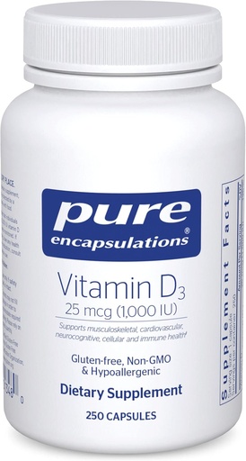 [BRSWIZYTOIBWIHD4] Pure Encapsulations Vitamin D3 25 mcg (1,000 IU) - Supplement to Support Bone, Joint, Breast, Heart, Colon & Immune Health - with Premium Vitamin D - 250 Capsules