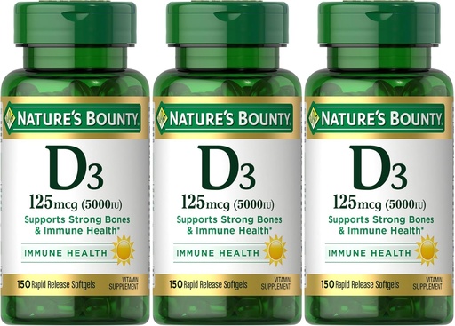 [BRSWIGQIOR4BKYA3] Nature's Bounty Vitamin D3 125 mcg-5000 IU Softgels, Maximum Strength 150 ea ( Pack of 3)