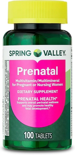 Spring Valley Prenatal Multivitamin/Multimineral for Pregnant and Nursing Women Dietary Supplement Tablets, 100 Count - New Look