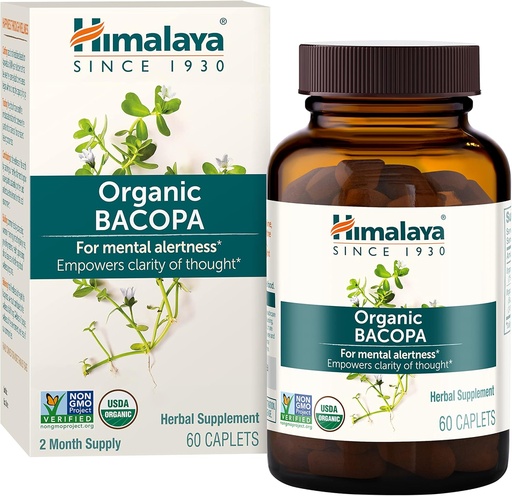 [BRSWIYT7BUJQIHTM] Himalaya Bacopa Monnieri Nootropic Herbal Supplement, Supports Calm, Memory, Cognition, USDA Certified Organic, Non-GMO, 750 mg, 60 Plant-Based Caplets, 60 Day Supply