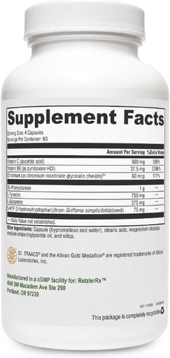 [BRSRMBQ6A4HBQD3V] Crave Control by RetzlerRx - Support to Help Curb Appetite and Combat Cravings - Chromium, DL-Phenylalanine, L-Glutamine, Vitamin B6 + 5-HTP for Mood & Appetite Support (240 Capsules)