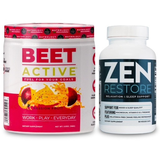 [BRSRAZD5AAPR4A3Z] Nutrology Beet Active, Natural Pre-Workout Powder, Passion Fruit Flavor (30 Servings) Zen Natural Magnesium Supplement (30 Servings)