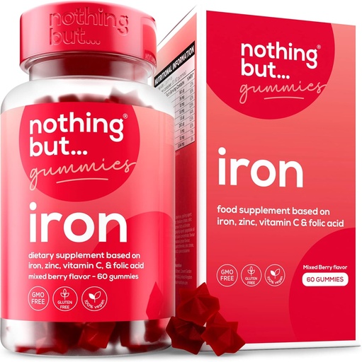 [BRSW2ZAEBB7RQYI2] Women & Men Natural Iron Supplement | a Delicious Mixed Berry Flavor | Chewable Vegan Iron Supplements w/Vitamin C, Zinc, Folic Acid & B Vitamins | 60 Iron Gummies | Anemia