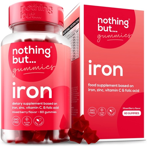 [BRSW2ZAEBB7RQYI2] Women & Men Natural Iron Supplement | a Delicious Mixed Berry Flavor | Chewable Vegan Iron Supplements w/Vitamin C, Zinc, Folic Acid & B Vitamins | 60 Iron Gummies | Anemia
