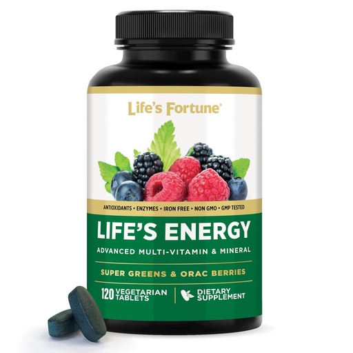 [BRSWGBQKOYIWG237] Life's Energy Advanced Daily Multivitamin for Men & Women, Energy & Immune Support Supplement with Super Greens - Antioxidants & Enzymes - Iron Free, Vegetarian, 120 Tablets by Life's Fortune