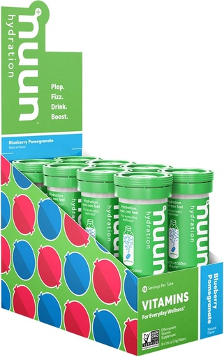 [BRSWKHD6AABBQGTO] Nuun Vitamine Elektrolyt Tabletten mit Vitamin D, C, E, A, & B6, Folsäure, Magnesium & 4 andere essentielle Elektrolyte, Gluten Free & Vegan, Blueberry Pomegranate, 8 Pack (96 Servierungen insgesamt)