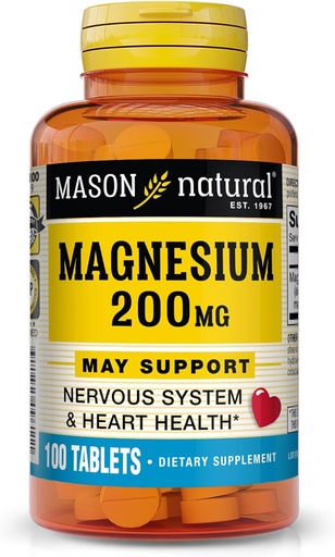 [BRSWIFYLAQNGCAIV] Masoni looduslik magneesium 200 mg, lihaste ja närvifunktsiooni tugi, 100 tabletti