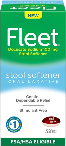 [BRSRA2QKOEDWYGY6] Fleet Stool Softener, Gentle 및 Dependable 변비 완화에 대한 Stimulant-Free 구두 Laxative, 25 카운트 Softgels