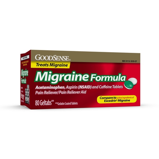 [BRSW2CYYDMNRUHT2] GoodSense Migraine Relief Geltabs, Acetaminophen, Aspirin (NSAID) and Caffeine, 80 Count