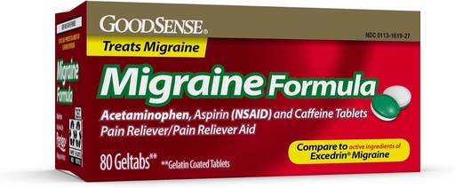 [BRSW2CYYDMNRUHT2] GoodSense Migrene Relief Geltabs, Acetaminofen, Aspirina (AINS) și Cafeina, 80 Conte