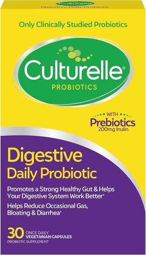 [BRSWIYD4AINB2C3G] Culturelle cápsulas probióticas diárias para homens e mulheres, mais clinicamente estudado Probiótica Strain, Digestive & Gut Health, Suporta Diarreia ocasional, Gás e Bloating, 1 Mês de Fornecimento, 30 CT