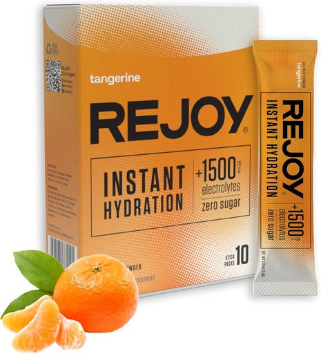 [BRSRAZT6DECQOHY7] Rejoy – Electrolyte Powder Packets, 10 Sticks – Hydration Drink Mix Supplement – Sugar Free, Keto and Paleo Friendly, Vegan, Non-GMO, Easy Open Single-Serving Stick (Tangerine)