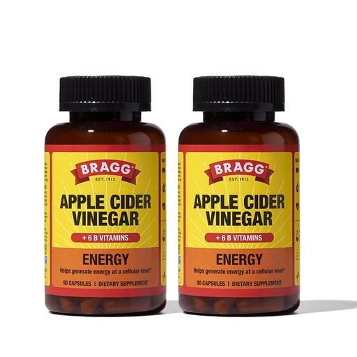 [BRSRMBIOBNYRGEY7] Bragg Energy Apple Cider Vinegar Capsules with B-12 Vitamins - 90 Capsules (2 Pack) – Weight Management - Non-GMO, Vegan, Gluten Free - Helps Generate Energy at Cellular Level for Men and Women