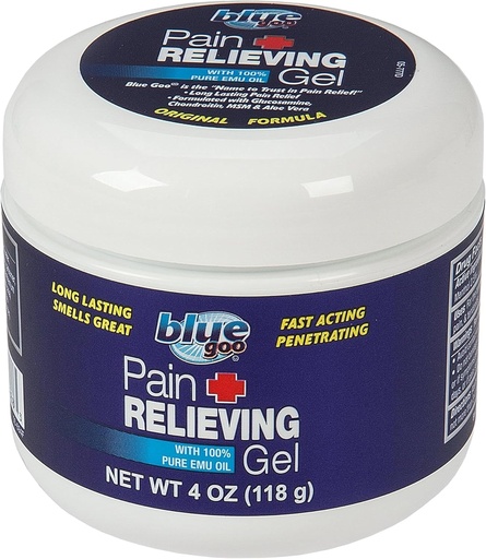 [BRSWIYQFCEFQ2AAV] Blue Goo Pain Relieving Gel – Relief for Back, Neck, Muscle and Joint Pain, Fast-Acting Cooling and Soothing Relief with 100% Pure Emu Oil, 4 oz (1 Pack)