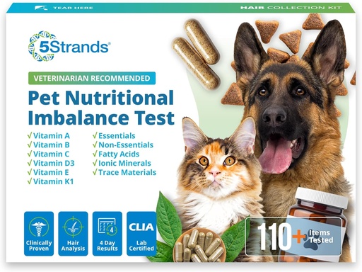 [BRSWGBQKOQFB42AZ] 5Strands Pet Nutritional Imbalance Test, 112 Vitamin ve Mineral Test Edildi, Home Dog & Cat Health Check for All Ages & Breeds, Beslenme Eksikliği Testi, 4 Gün İçinde Sonuçlar