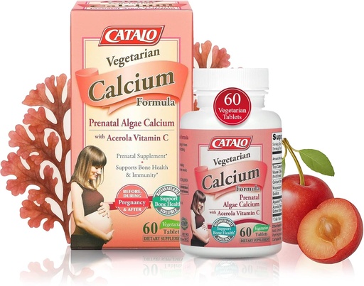 [BRSROGAFDF5GEYL2] CATALO Vegetarian Calcium Formula, Plant-Based Red Algae Calcium with Natural Vitamin C, Easy to Digest, Mineral-Rich for Everyday Nutrition, Ideal for Pregnancy and Lactation - 90 Tablets