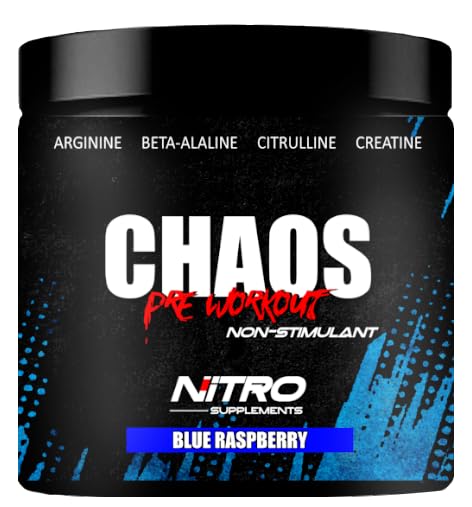 [BRSRAGQPDF6WAELA] Nitro Supplements - Chaos - Non Stim Pre-Workout (30 Sevings) Beta-Alanine, L-Citrulline, Arginine, Creatine, Taurine Stim-Free Non-Stimulant (30 Servings, Blue Raspberry)