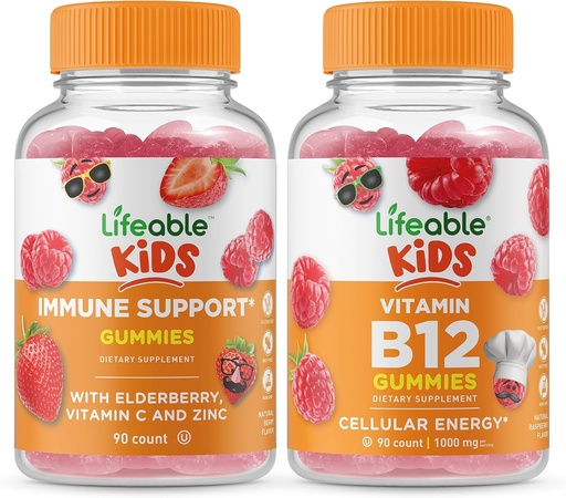 [BRSW2HAFOV7GAE3B] Lifeable Immune Support Kids + Vitamin B12 Kids, Gummies Bundle - Great Tasting, Vitamin Supplement, Gluten Free, GMO Free, Chewable Gummy