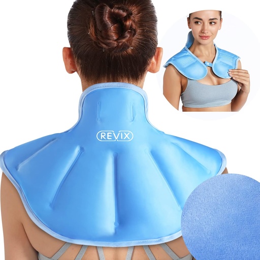[BRSWYGT4AFYA43A4] REVIX Ice Pack for Neck and Shoulders Upper Back Discomfort, Large Neck Ice Pack Wrap with Soft Plush Lining, Reusable Gel Cold Compress for Post-Workout Recovery, Blue