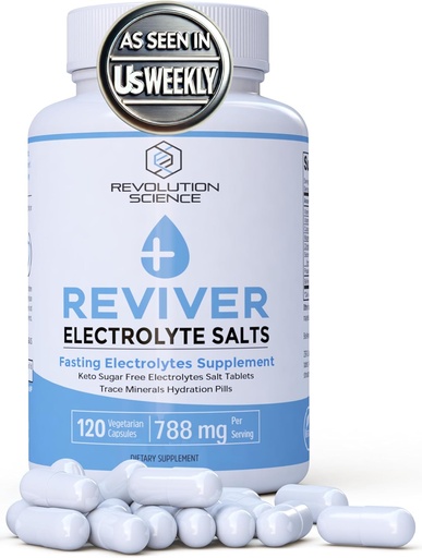 [BRSWKFDQAIOBWEY7] REVIVER Superior Absorption Electrolyte Pills - Salt Tablets for Runners & Fasting Electrolytes Supplement, Sugar-Free Salt Pills for Hydration, Cramp Defense, Keto Support 120, Electrolyte Capsules
