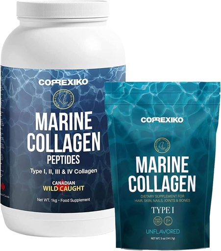 [BRSWYAITAUGQICDZ] CORREXIKO Marine Collagen 粉末补充剂 - 1kg & 5oz Bundle - 10 000mg 双水解 Collagen Peptides – 为最大吸收量制定 - 毛发、皮肤和钉子