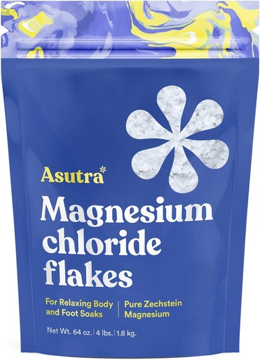 [BRSWKGIAA5YAYC3I] Anillos de baño ASUTRA Magnesium Chloride, 4 libras - para relajar los picos corporales del pie, Epsom Salt Alternativa, rápida absorción