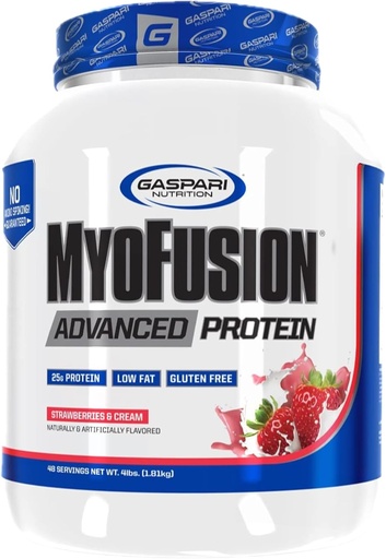 [BRSWIHYHAIHB4EY3] Gaspari Nutrition Myofusion Advanced Protein Powder, Strawberries and Cream, 4.59 Pound