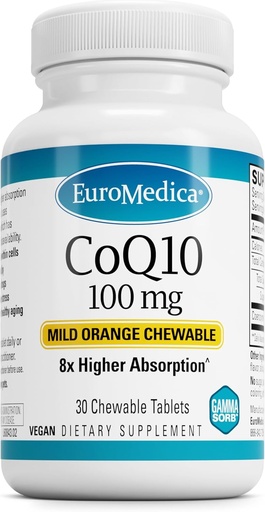 [BRSWY2QROYPB6234] EuroMedica CoQ10 100 mg - Dodatek k podpoře buněčné energie - Vyšší absorpce CoQ10 Žvýkací dodatek - Nutriční dodatek k podpoře zdravého stárnutí a zdraví mozku - 30 Žvýkací tablety