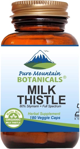 [BRSWKGQNCF5QGDT4] Pure Mountain Botanicals High Potency Milk Thistle -180 Kosher Vegan Capsules with 450mg Organic Milk Thistle Seed and Extract
