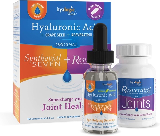 [BRSWGYIYOZYAME3K] Hyalogic Synthovial Seven Hyaluronic Acid Liquid & Resveratrol Capsules - HA Joint Support - Vegan - 1 oz