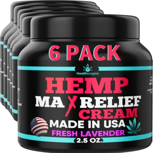 [BRSROAQ6CIHA4G3H] 6PACK Healthergize Hemp Cream-Natural Premium Quality-Full Body Relief Instant Results-Hemp Oil Infused-Lavender, Aloe, Turmeric, Aches, Muscles, Joints, Muscles, Back, Knees, Neck-Made in USA…