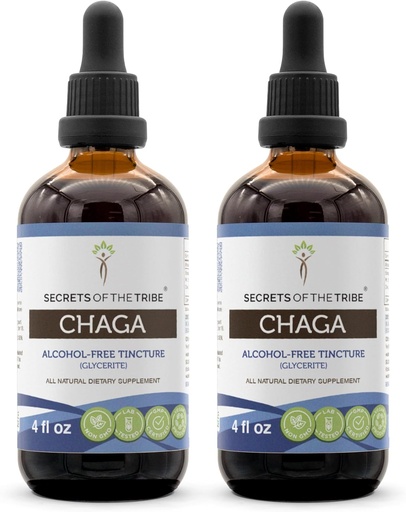 [BRSWGZQHAEHAE3LV] Secrets of the Tribe Chaga Tincture Alcohol-Free Extract, Wildcrafted Chaga (Inonotus obliquus) Dried Whole Mushroom (2x4 FL OZ)
