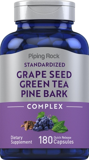 [BRSROBD5AR7QACTF] Piping Rock Grape Seed, Green Tea & Pine Bark Complex | 180 Capsules | Standardized Extract | Non GMO, Gluten Free Supplement