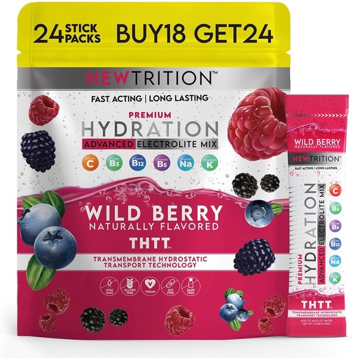 [BRSRAYITAUIAIA3L] Hydrering Pulver, Wild Berry Pack med 24 Electrolyte Powder Pakninger, Naturlig Smagsfyldt Hydrating Pakninger til vand, Hurtig fungerende Hydrate Elektrolyter med Vitaminer B & C, Energi & Inddrivelse