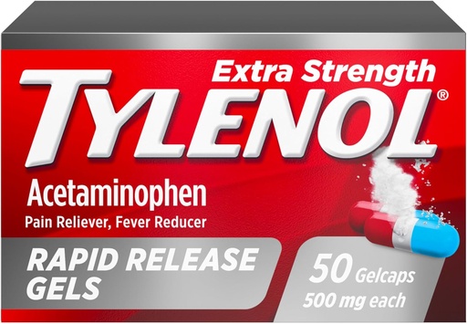 [BRSWYBINC4IRQ33G] Tylenol Extra Jakost Acetaminofen Geli za hitro sproščanje, Dodatna moč bolečina Reliever & Fever Reducer, Gelkapi z lasersko drilled luknje, 500 mg acetataminofen, 50 ct