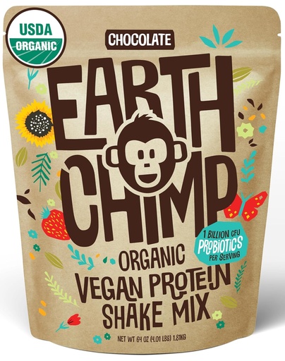 [BRSW2AL3PJ7RG3IZ] EarthChimp Organic Vegan Protein Powder - brez GSO, brez mleka, brez sirotke, na rastlinski osnovi Protein Powder za ženske in moške, Gluten Free - 52 Servings, 64 Oz (Chocolate)