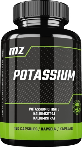 [BRSROCYYAAFGEYA6] Potassium 365 mg from Organic Form Potassium Citrate - 150 Vegan Capsules - 5 Months Supply - Diet Supplement to Maintain Normal Blood Pressure and Muscle Function - by MZ
