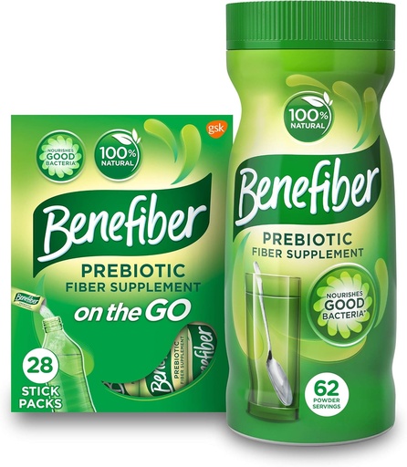 [BRSWYZAPPIHQIDT7] Benefiber diário Prebiótico Suplemento de fibra dietética Pó Stick Packs, 28 varas, 3,92 onças cada e Benefiber diário Prebiótico Suplemento de fibra dietética Pó, 62 Servings / 8.7 Onças