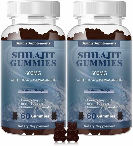 [BRSRAYAFBYBAKGY4] Shilajit Gummies 600mg, Shilajit Supplement with Trace Minerals & Fulvic Acid for Energy and Immunity Support, Organic Shilajit Resin for Men & Women, Vegan, 60 Gummies (2 Pack)