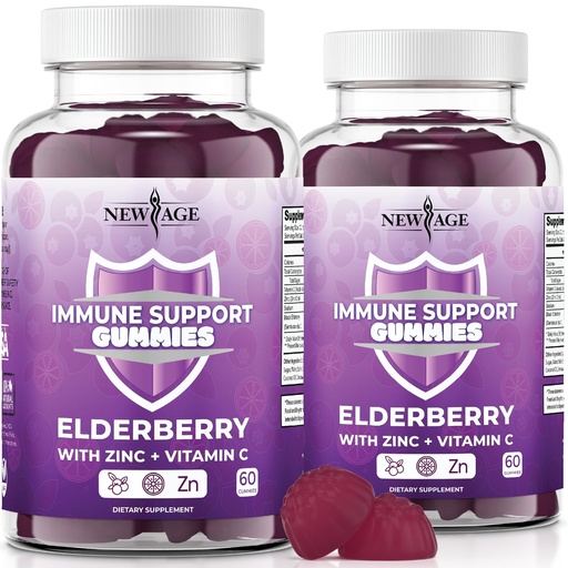 [BRSWY2YNBUDWKYD3] NEW AGE Immune System Support Gummies - Sambucus Black Elderberry Gummies with Vitamin C and Zinc (120 Count (Pack of 2))