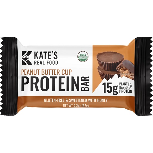 [BRSRA2Y6CJYWGETA] Kate’s Real Food Organic Protein Bars – (Peanut Butter Cup, 2.2 oz, Pack of 12) – Plant Based Protein Bars - Gluten Free, Soy Free, Non GMO, Whole Grains, and All Natural