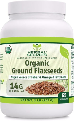 [BRSRMBD5AEBWA3Q7] Herbal Secrets USDA Organic Ground Flaxseeds 2 Lbs Toz | 14 Grams Per Servis | 65 Servisler | Mükemmel Vegan Fiber & Omega -3 Fatty Acids | Non-GMO (2 Lb | 1 Pack)